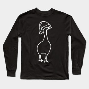 Minimal White Line Gaming Goose Wears Stolen Christmas Santa Hat Long Sleeve T-Shirt